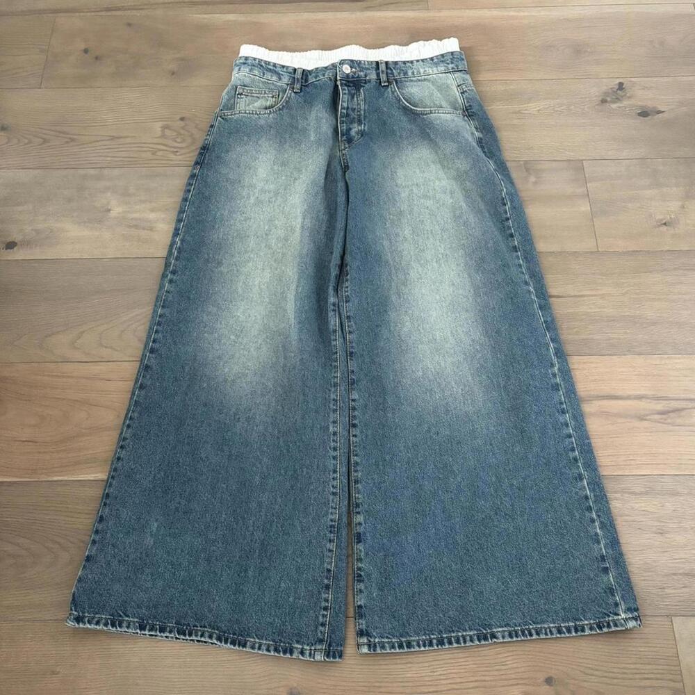 vintage super baggy double waisted blue washed jeans🖨️
